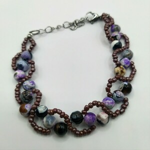 Purple Agate with Seed Beads Bracelet - ημιπολύτιμες πέτρες, χάντρες, boho, χεριού, αυξομειούμενα - 4