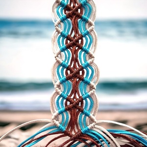 Βραχιόλι "Beach Waves" χειροποίητο με συνδυασμό τριών χρωμάτων και κούμπωμα αυξομείωσης - ημιπολύτιμες πέτρες, μακραμέ, κορδόνια, αυξομειούμενα, φαρδιά - 4