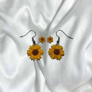 Sunflower Set| Χειροποίητα κρεμαστά και καρφωτά σκουλαρίκια ηλίανθοι - πηλός, λουλούδι, ατσάλι, κρεμαστά, καρφάκι