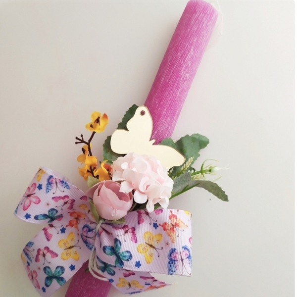 Λαμπάδα με πεταλούδα και λουλούδια - κορίτσι, λαμπάδες, για παιδιά, για ενήλικες, για εφήβους - 2