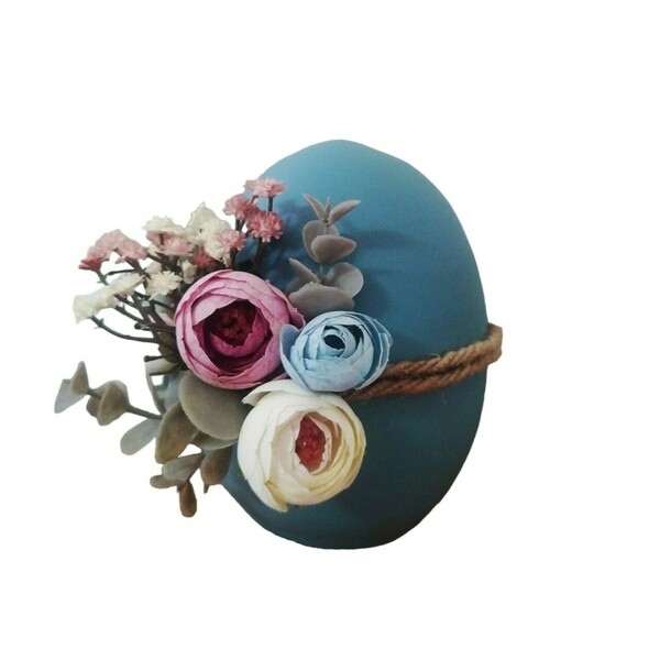 Επιτραπέζιο κεραμικό αυγό - medium country blue με λουλούδια - λουλούδια, διακοσμητικά, για ενήλικες, επιτραπέζια