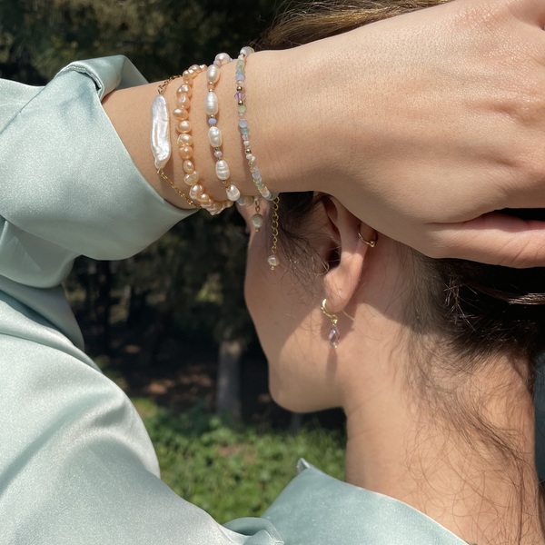 Pearl bracelet -pastel edition| Bραχιόλι με μαργαριτάρια - charms, μαργαριτάρι, ατσάλι, χεριού, αυξομειούμενα - 2