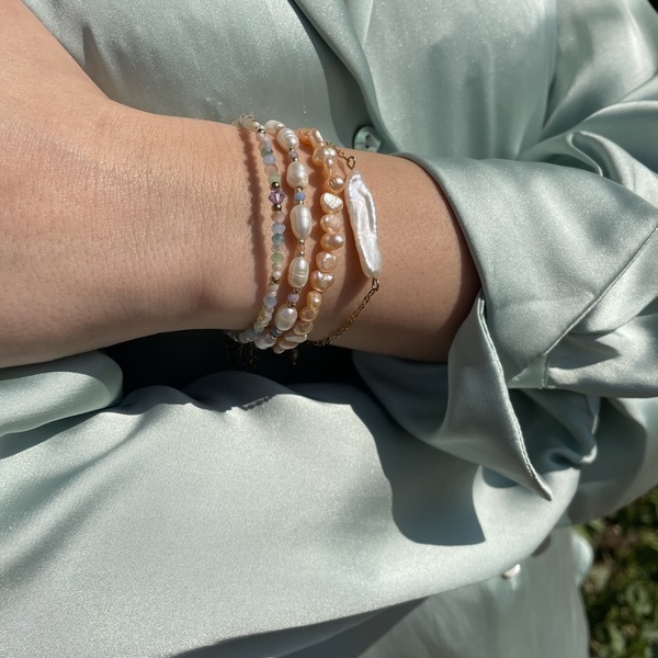 Pearl bracelet -pastel edition| Bραχιόλι με μαργαριτάρια - charms, μαργαριτάρι, ατσάλι, χεριού, αυξομειούμενα - 5