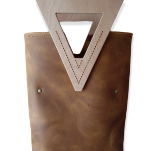 Χειροποίητη Δερμάτινη γυναικεία τσάντα χειρός –KA203 - δέρμα, ξύλο, all day, χειρός, tote - 2
