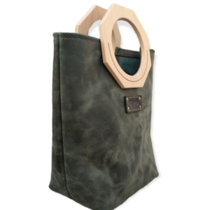 Χειροποίητη Δερμάτινη γυναικεία τσάντα χειρός –KA201 - δέρμα, ξύλο, all day, χειρός, tote - 3