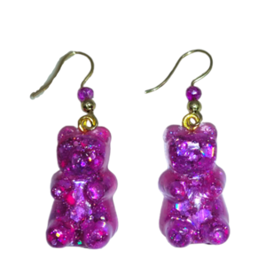 Teddy earrings 3 - γυαλί, κρεμαστά, γάντζος