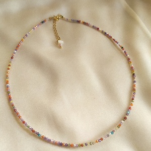 Colorful beads choker| πολύχρωμο τσόκερ με ημιπολύτιμες χάντρες νεφρίτη - ημιπολύτιμες πέτρες, επιχρυσωμένα, τσόκερ, κοντά, ατσάλι