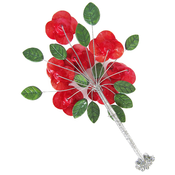 3D Χειροποίητο μπουκέτο κόκκινα τριαντάφυλλα από πηλό 23,5x31x7cm - 3d, διακοσμητικά - 3
