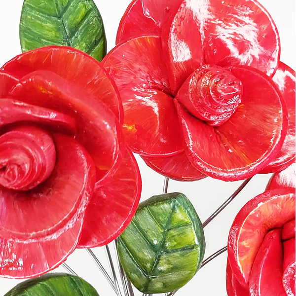 3D Χειροποίητο μπουκέτο κόκκινα τριαντάφυλλα από πηλό 23,5x31x7cm - 3d, διακοσμητικά - 5