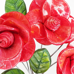 3D Χειροποίητο μπουκέτο κόκκινα τριαντάφυλλα από πηλό 23,5x31x7cm - διακοσμητικά - 5