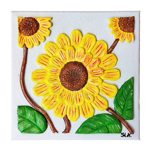 3D Πίνακας ζωγραφικής με λουλούδι Ηλίανθος από πηλό 20x20cm - πίνακες & κάδρα, πίνακες ζωγραφικής