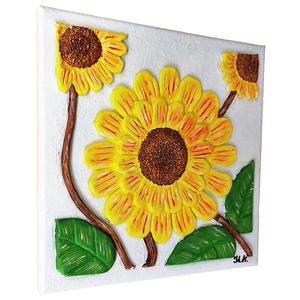 3D Πίνακας ζωγραφικής με λουλούδι Ηλίανθος από πηλό 20x20cm - πίνακες & κάδρα, πίνακες ζωγραφικής - 2