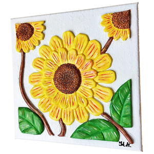 3D Πίνακας ζωγραφικής με λουλούδι Ηλίανθος από πηλό 20x20cm - πίνακες & κάδρα, πίνακες ζωγραφικής - 3
