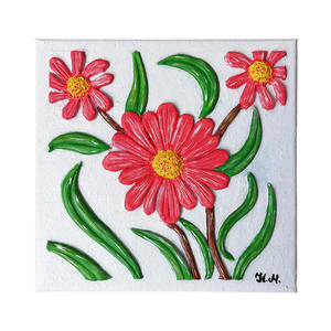 3D Πίνακας ζωγραφικής με λουλούδι Μαργαρίτας από πηλό 20x20cm - πίνακες & κάδρα, πίνακες ζωγραφικής