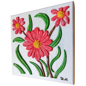 3D Πίνακας ζωγραφικής με λουλούδι Μαργαρίτας από πηλό 20x20cm - πίνακες & κάδρα, πίνακες ζωγραφικής - 3