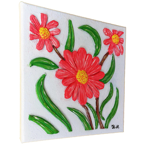 3D Πίνακας ζωγραφικής με λουλούδι Μαργαρίτας από πηλό 20x20cm - πίνακες & κάδρα, πίνακες ζωγραφικής - 2