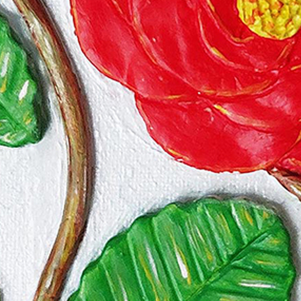 3D Πίνακας ζωγραφικής με λουλούδι Καμέλιας από πηλό 20x20cm - πίνακες & κάδρα, πίνακες ζωγραφικής - 4