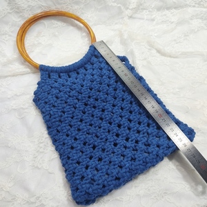 Τσάντα μπλε πλεκτή με χερούλια κρίκους - νήμα, all day, χειρός, πλεκτές τσάντες, μικρές - 3