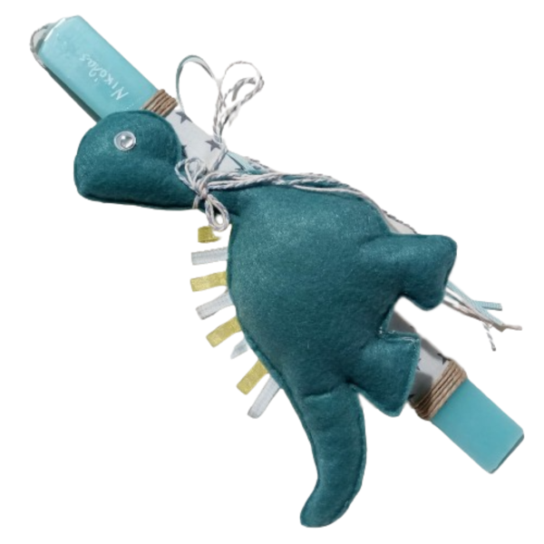 Λαμπάδα πλακέ βεραμάν ( 28 χ 3 εκ. ) με δεινοσαυράκι και όνομα - αγόρι, λαμπάδες, για παιδιά, για μωρά, προσωποποιημένα