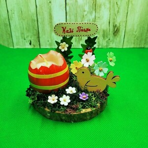 Πασχαλινό διακοσμητικό με κερί αυγό, λουλούδια, πουλάκι και ευχή Καλό Πάσχα - κερί, διακοσμητικά, για ενήλικες - 4