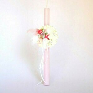 Λαμπάδα ροζ με λουλούδι- κουμπί - κορίτσι, λαμπάδες, για παιδιά, για εφήβους