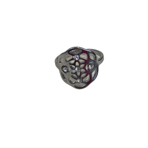 Ατσάλινο ασημένιο δαχτυλίδι σε σχήμα λουλουδιού - λουλούδι, ατσάλι, αυξομειούμενα, φθηνά