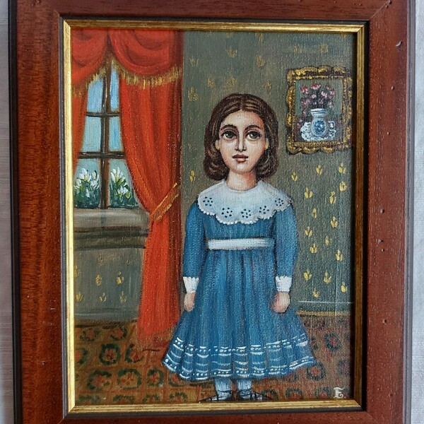 Κοριτσι με μπλε φορεμα - πίνακες ζωγραφικής