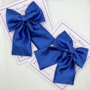 Royal blue satin bow - ύφασμα, φιόγκος, για τα μαλλιά, hair clips - 2