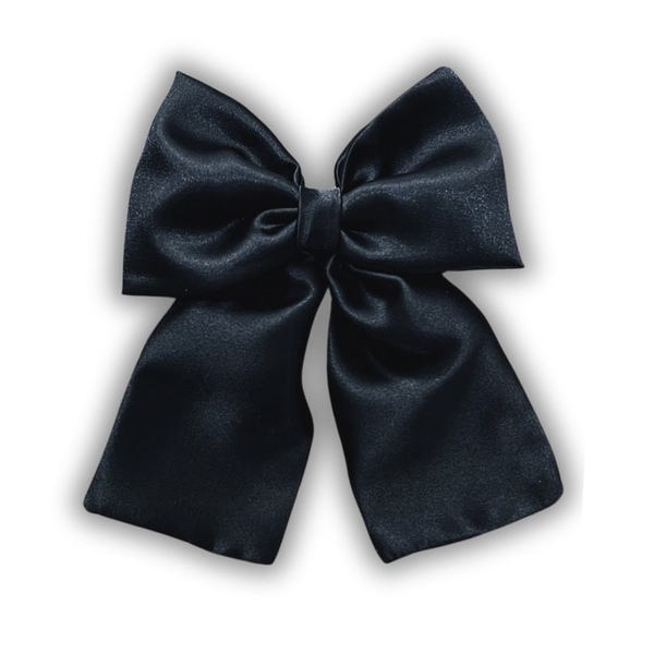 Black satin bow - ύφασμα, φιόγκος, για τα μαλλιά, hair clips