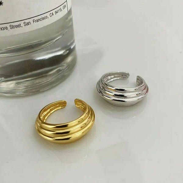 Χειροποίητο ανοιχτό δαχτυλίδι από ασήμι 925|Lines - ασήμι, επιχρυσωμένα, boho, αυξομειούμενα, φθηνά - 3