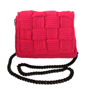 Φούξια (hot pink) πλεκτή χειροποίητη, απογευματινή - βραδινή ορθογώνια τσάντα διαστάσεων : 23*18*6 - νήμα, ώμου, πλεκτές τσάντες, βραδινές, μικρές