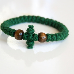 Κομποσκοίνι μάλλινο σε πράσινο χρώμα - νήμα, σταυρός, χεριού - 3