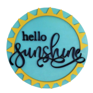 Ξύλινη στρογγυλή επιγραφή -Hello Sunshine -25 εκ- χαραγμένο σε laser, ζωγραφισμένο στο χέρι με σμάλτο και ακρυλικά χρώματα. Ιδανικό στολίδι τοίχου για σπίτι ή μαγαζί. - πίνακες & κάδρα - 2