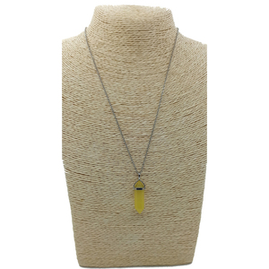 Κολιέ Με Ατσάλινη Αλυσίδα Και Κίτρινο Φυσικό Κρύσταλλο - ημιπολύτιμες πέτρες, charms, κοντά, ατσάλι