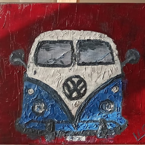 Hippie Van (Λάδι νερού σε καμβά) - πίνακες & κάδρα, αυτοκίνητα, πίνακες ζωγραφικής