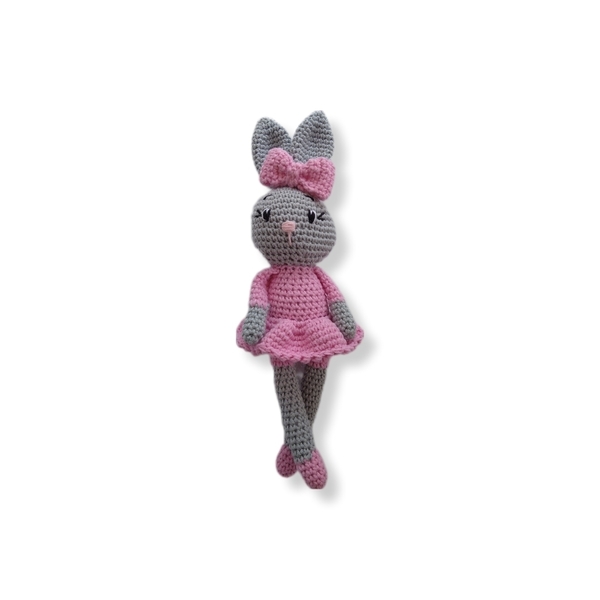Πλεκτό κουνελάκι σε γκρι - ροζ / 26εκ - κορίτσι, διακοσμητικά, σετ δώρου, ζωάκια
