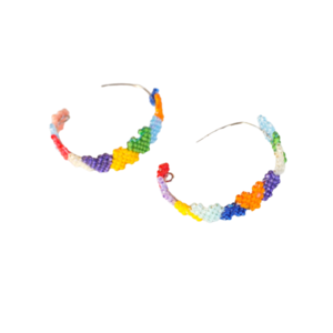 Σκουλαρίκια miyuki με πολύχρωμες Καρδιές - γυαλί, καρδιά, κρίκοι, miyuki delica, boho - 5