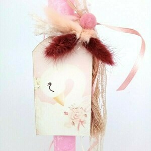 Αρωματική λαμπάδα ροζ με ξύλινο στοιχείο “Κύκνος” - κορίτσι, λαμπάδες, κύκνος, για παιδιά - 3