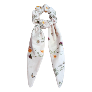 Scrunchie με μεγάλο μαντήλι, σχέδιο φλοράλ με πεταλούδες - ύφασμα, λαστιχάκια μαλλιών, 100% βαμβακερό