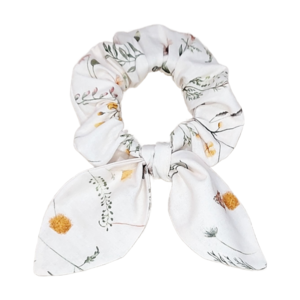 Scrunchie με μικρο μαντήλι, σχέδιο φλοράλ με πεταλούδες - ύφασμα, λαστιχάκια μαλλιών, 100% βαμβακερό