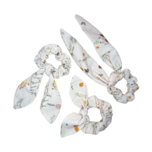 Scrunchie με μικρο μαντήλι, σχέδιο φλοράλ με πεταλούδες - ύφασμα, λαστιχάκια μαλλιών, 100% βαμβακερό - 2
