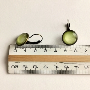 Σκουλαρίκια με γυάλινο στοιχείο, Lime - γυαλί, ορείχαλκος, κρεμαστά - 3