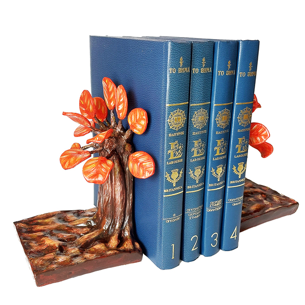 Βιβλιοστάτες πήλινοι χειροποίητοι φθινοπωρινό δέντρο 15x15x22,5cm το 1τμχ - αξεσουάρ γραφείου - 5