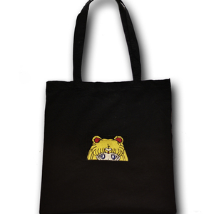 Πάνινη τσάντα Tote Bag με κέντημα Sailor Moon - ύφασμα, ώμου, all day, tote, πάνινες τσάντες