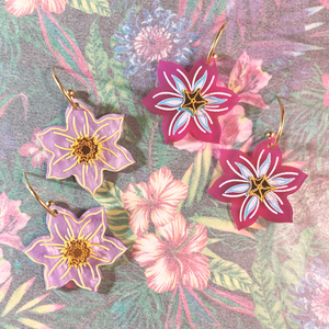 "Tropical Flora" | Σκουλαρίκια με ακρυλικό μοτίφ λουλούδι - λουλούδι, plexi glass, ατσάλι, κρεμαστά, καρφάκι - 3