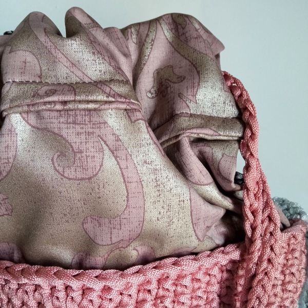 Γυναικεία χειροποίητη τσάντα ώμου με νήμα και ύφασμα - ύφασμα, νήμα, ώμου, all day, πλεκτές τσάντες - 5