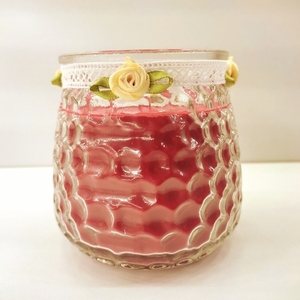 Χειροποίητο αρωματικό φυτικό κερί σόγιας κόκκινο 320γρμ σε γυάλινη κουκουνάρα 10εκχ 8εκ με άρωμα βανίλια - αρωματικά κεριά - 3