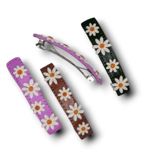 Χειροποίητα Ορθογώνια μπαρέτα μαλλιών με Romantic flowers από πολυμερικό πηλό 1 τχμ - μέταλλο, hair clips