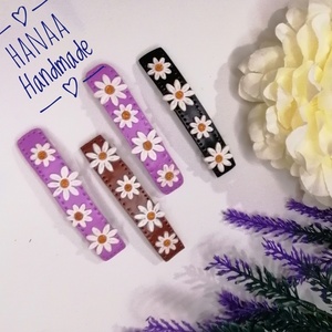 Χειροποίητα Ορθογώνια μπαρέτα μαλλιών με Romantic flowers από πολυμερικό πηλό 1 τχμ - μέταλλο, hair clips - 3