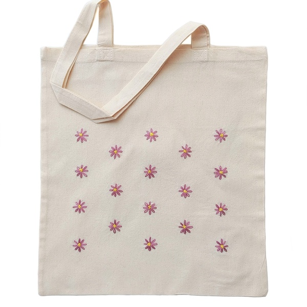 Πάνινη τσάντα με κεντητά λουλούδια- 37x41 εκ. - ύφασμα, ώμου, tote, πάνινες τσάντες, φθηνές